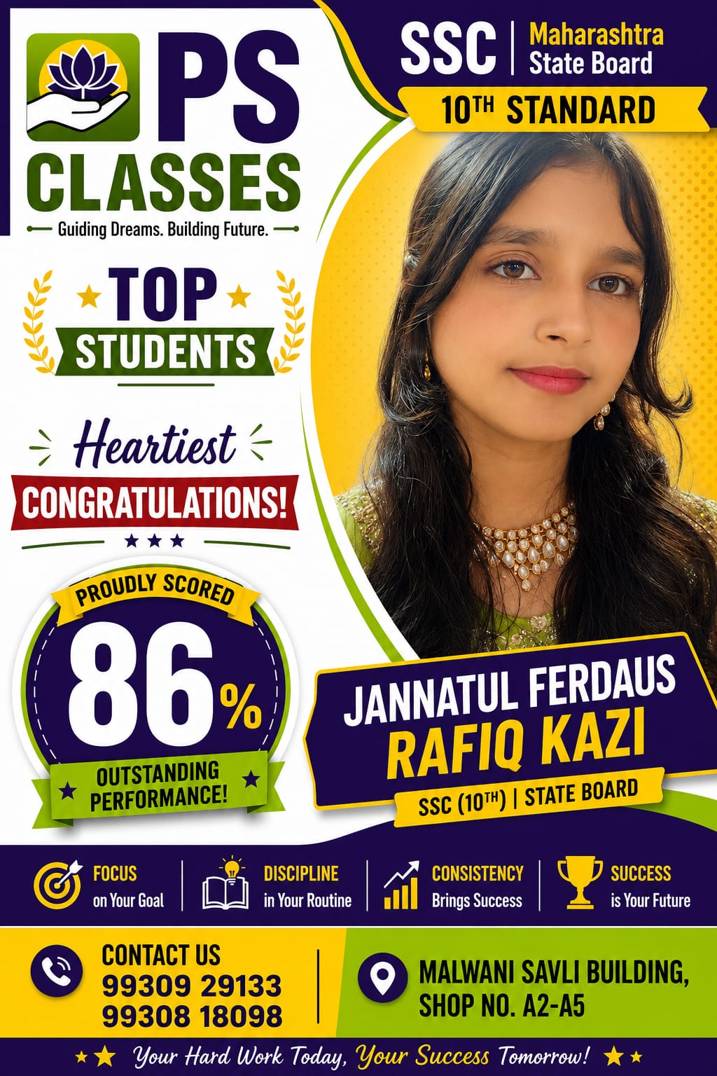 Jannatul Ferdaus Rafiq Kazi 86% SSC Board Top Student